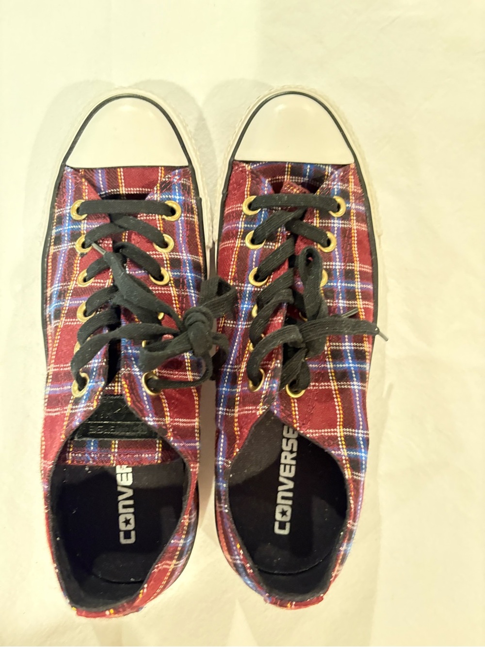 Converse Red Plaid Low-Top Sneakers with Black Laces